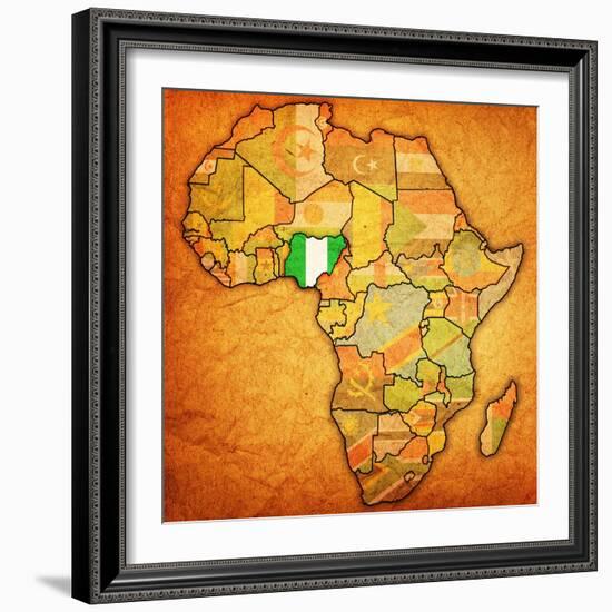 Nigeria on Actual Map of Africa-michal812-Framed Premium Giclee Print