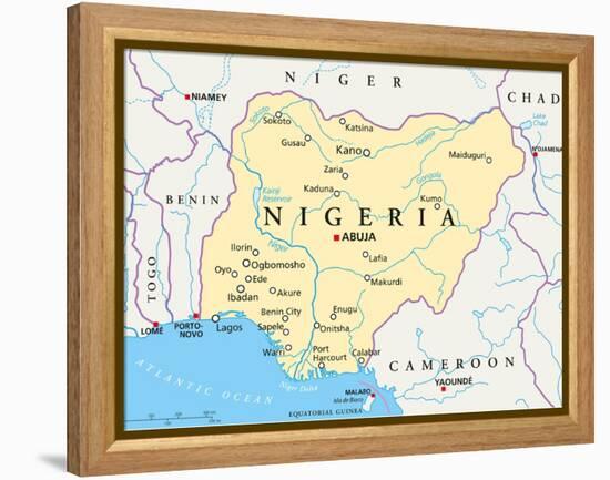 Nigeria Political Map-Peter Hermes Furian-Framed Stretched Canvas