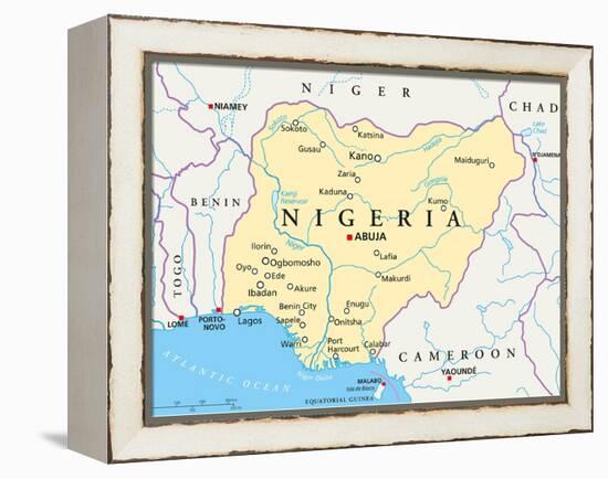 Nigeria Political Map-Peter Hermes Furian-Framed Stretched Canvas