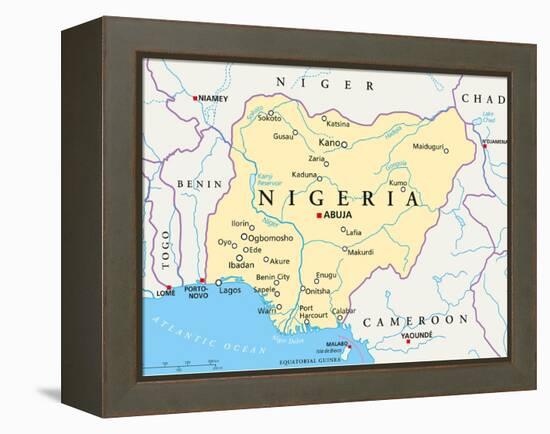 Nigeria Political Map-Peter Hermes Furian-Framed Stretched Canvas