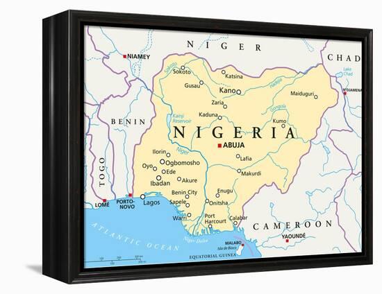 Nigeria Political Map-Peter Hermes Furian-Framed Stretched Canvas