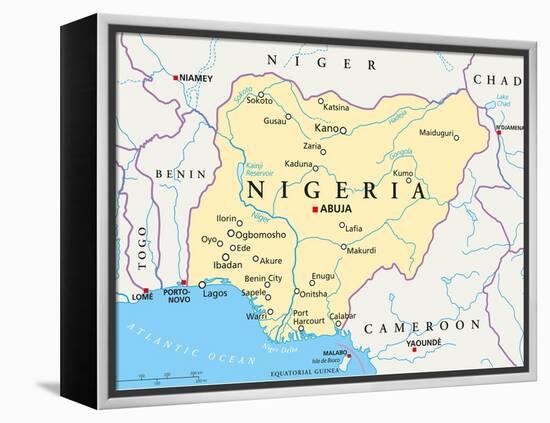 Nigeria Political Map-Peter Hermes Furian-Framed Stretched Canvas