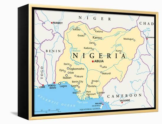 Nigeria Political Map-Peter Hermes Furian-Framed Stretched Canvas