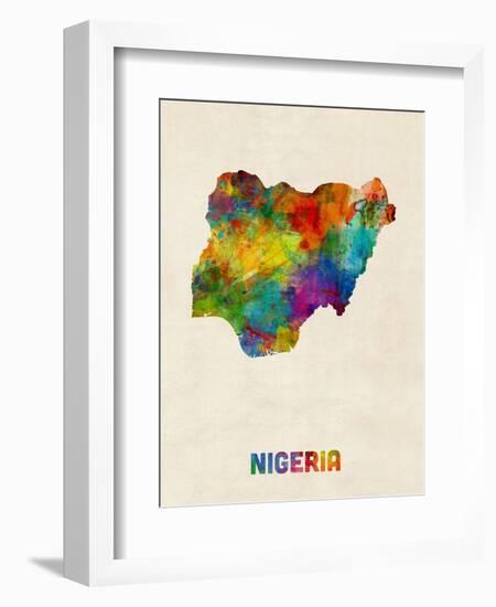 Nigeria Watercolor Map-Michael Tompsett-Framed Premium Giclee Print