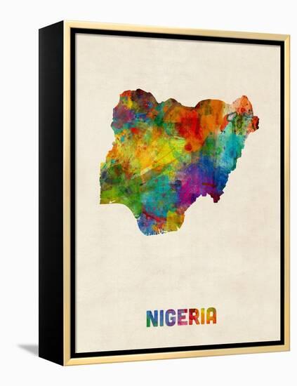 Nigeria Watercolor Map-Michael Tompsett-Framed Stretched Canvas