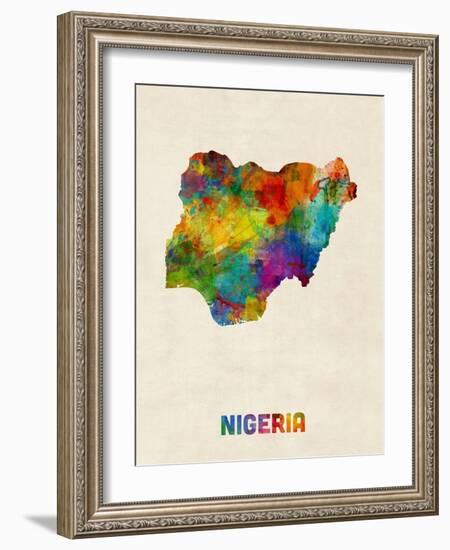 Nigeria Watercolor Map-Michael Tompsett-Framed Art Print