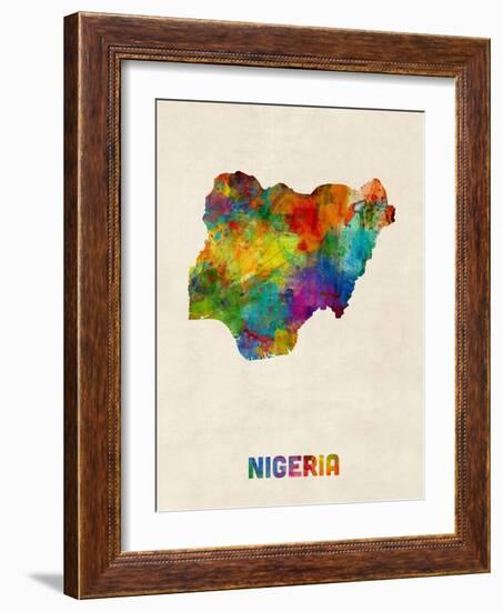 Nigeria Watercolor Map-Michael Tompsett-Framed Art Print