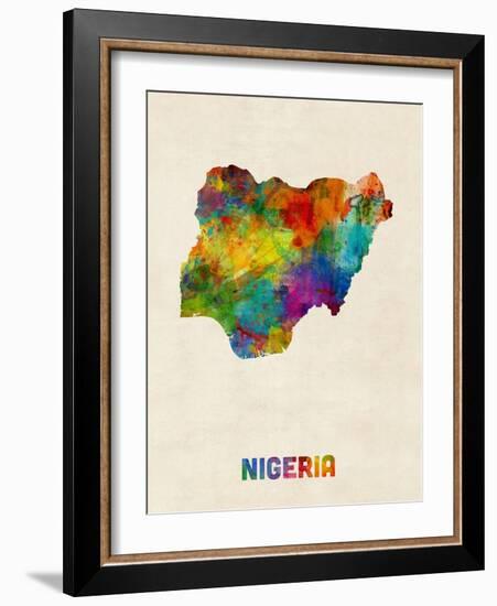 Nigeria Watercolor Map-Michael Tompsett-Framed Art Print