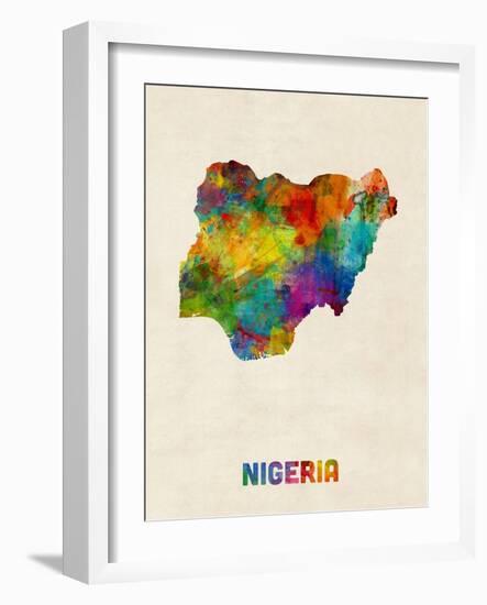 Nigeria Watercolor Map-Michael Tompsett-Framed Art Print