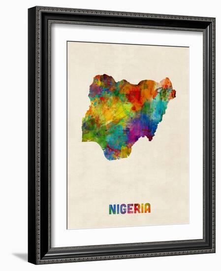 Nigeria Watercolor Map-Michael Tompsett-Framed Art Print