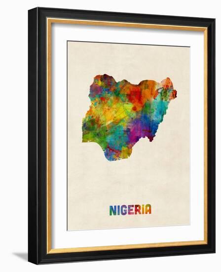 Nigeria Watercolor Map-Michael Tompsett-Framed Art Print