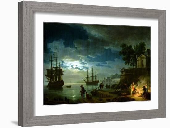 Night: a Port in the Moonlight, 1748-Claude Joseph Vernet-Framed Giclee Print