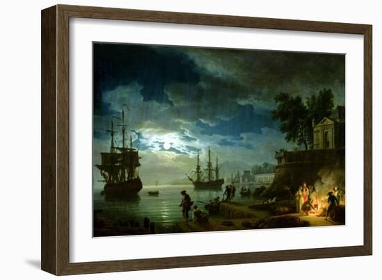 Night: a Port in the Moonlight, 1748-Claude Joseph Vernet-Framed Giclee Print