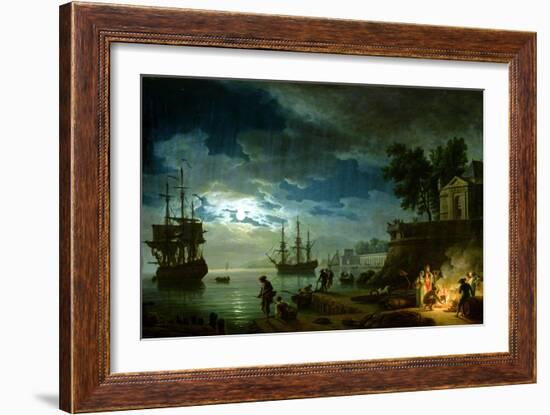 Night: a Port in the Moonlight, 1748-Claude Joseph Vernet-Framed Giclee Print