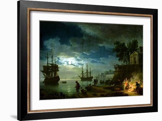 Night: a Port in the Moonlight, 1748-Claude Joseph Vernet-Framed Giclee Print