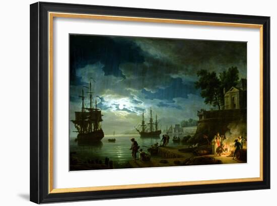 Night: a Port in the Moonlight, 1748-Claude Joseph Vernet-Framed Giclee Print