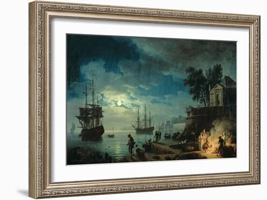 Night: a Port in the Moonlight, 1748-Claude Joseph Vernet-Framed Giclee Print