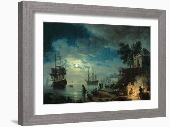 Night: a Port in the Moonlight, 1748-Claude Joseph Vernet-Framed Giclee Print