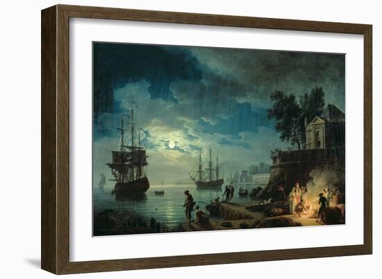 Night: a Port in the Moonlight, 1748-Claude Joseph Vernet-Framed Giclee Print