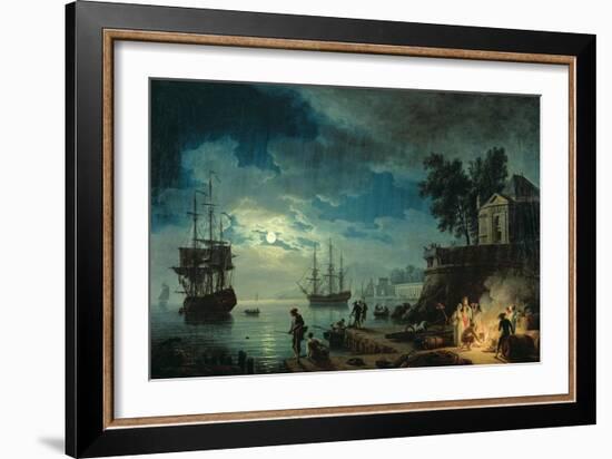 Night: a Port in the Moonlight, 1748-Claude Joseph Vernet-Framed Giclee Print