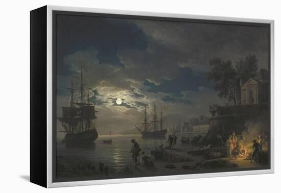 Night: a Port in the Moonlight-Claude Joseph Vernet-Framed Stretched Canvas