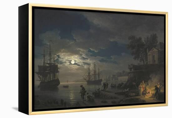 Night: a Port in the Moonlight-Claude Joseph Vernet-Framed Stretched Canvas