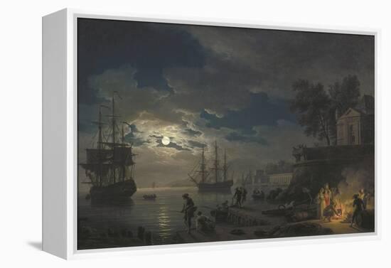 Night: a Port in the Moonlight-Claude Joseph Vernet-Framed Stretched Canvas