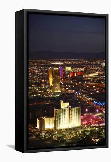 Night Aerial Cityscape of Downtown Las Vegas, Nevada-David Wall-Framed Premier Image Canvas