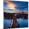 Night Aerial View of Prague Castle and Charles Bridge over Vltava River in Prague, Czech Republic.-f9photos-Mounted Photographic Print