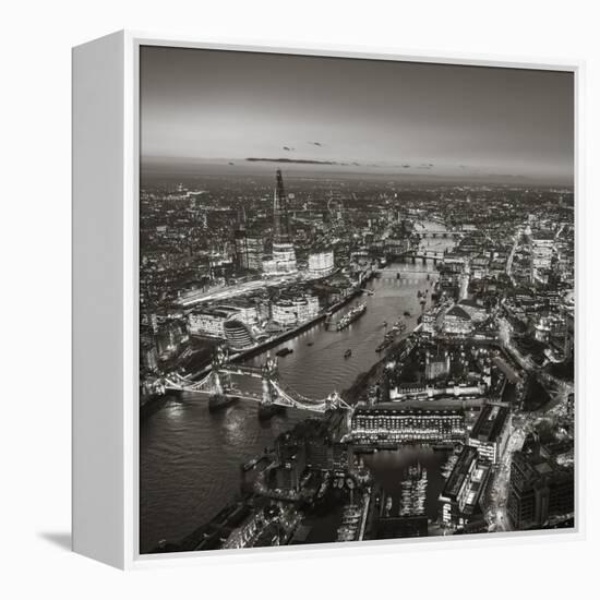 Night Aerial View of the Shard, River Thames, Tower Bridge and City of London, London, England-Jon Arnold-Framed Premier Image Canvas