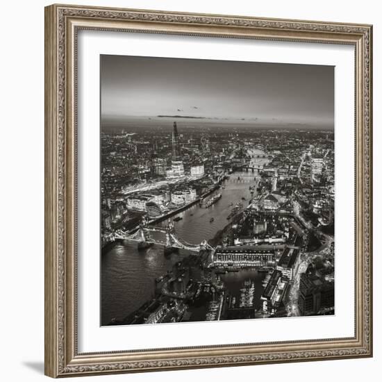 Night Aerial View of the Shard, River Thames, Tower Bridge and City of London, London, England-Jon Arnold-Framed Photographic Print