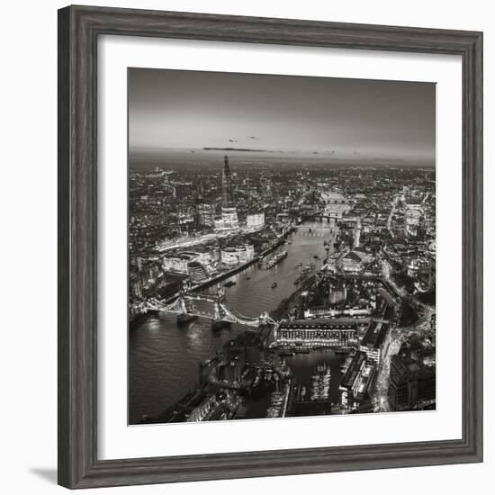 Night Aerial View of the Shard, River Thames, Tower Bridge and City of London, London, England-Jon Arnold-Framed Photographic Print