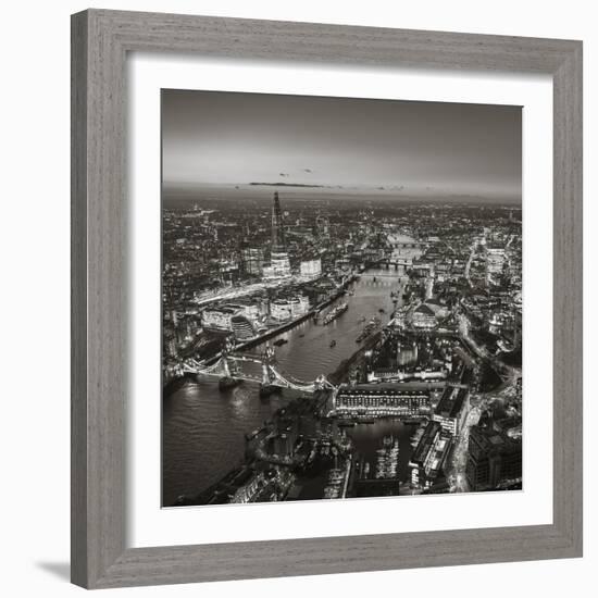 Night Aerial View of the Shard, River Thames, Tower Bridge and City of London, London, England-Jon Arnold-Framed Photographic Print