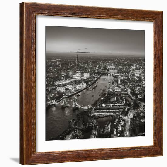 Night Aerial View of the Shard, River Thames, Tower Bridge and City of London, London, England-Jon Arnold-Framed Photographic Print