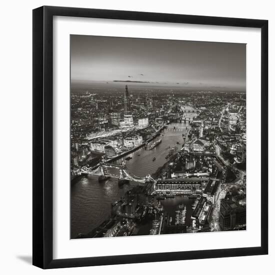 Night Aerial View of the Shard, River Thames, Tower Bridge and City of London, London, England-Jon Arnold-Framed Photographic Print