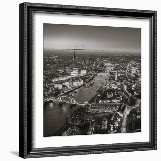 Night Aerial View of the Shard, River Thames, Tower Bridge and City of London, London, England-Jon Arnold-Framed Photographic Print