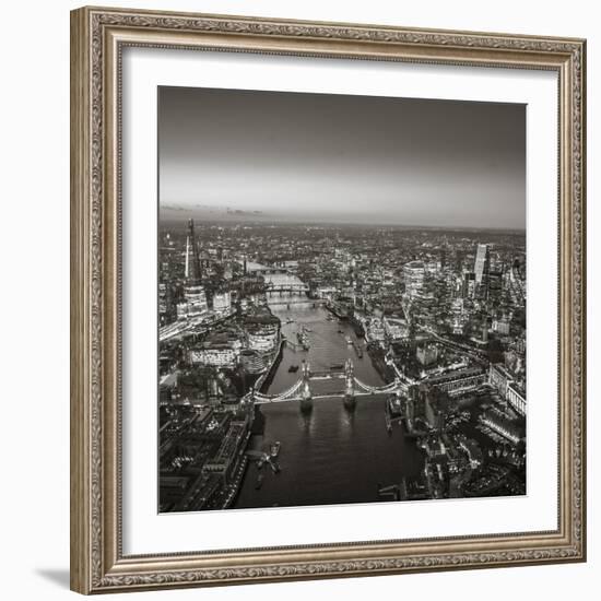 Night Aerial View of the Shard, River Thames, Tower Bridge and City of London, London, England-Jon Arnold-Framed Photographic Print