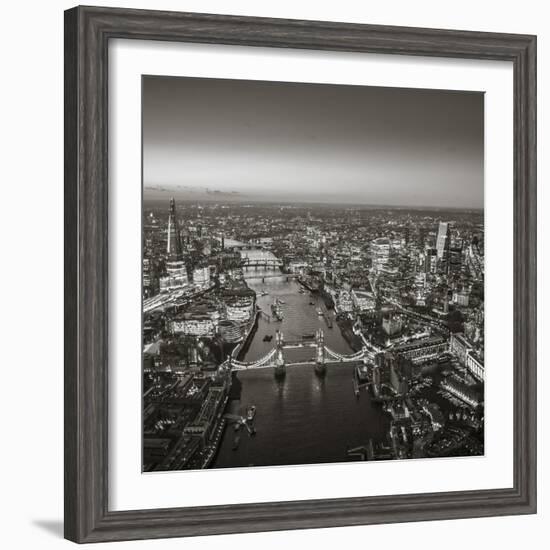 Night Aerial View of the Shard, River Thames, Tower Bridge and City of London, London, England-Jon Arnold-Framed Photographic Print