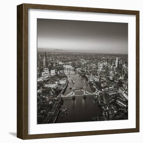 Night Aerial View of the Shard, River Thames, Tower Bridge and City of London, London, England-Jon Arnold-Framed Photographic Print