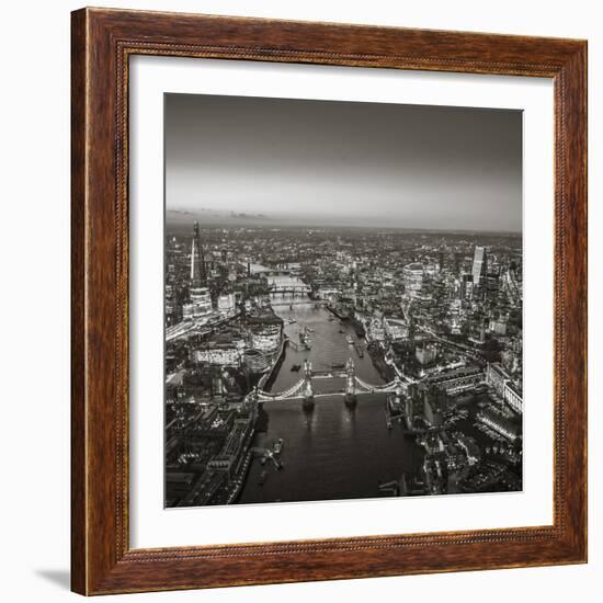 Night Aerial View of the Shard, River Thames, Tower Bridge and City of London, London, England-Jon Arnold-Framed Photographic Print