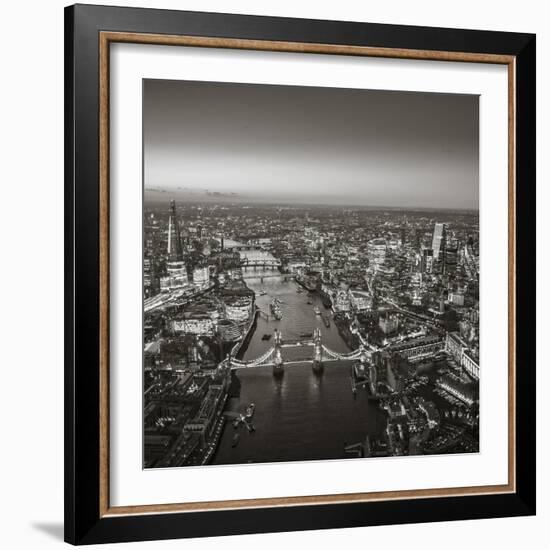 Night Aerial View of the Shard, River Thames, Tower Bridge and City of London, London, England-Jon Arnold-Framed Photographic Print