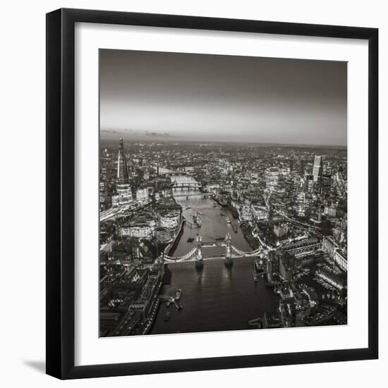 Night Aerial View of the Shard, River Thames, Tower Bridge and City of London, London, England-Jon Arnold-Framed Photographic Print