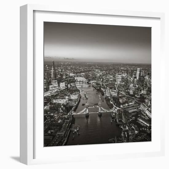 Night Aerial View of the Shard, River Thames, Tower Bridge and City of London, London, England-Jon Arnold-Framed Photographic Print