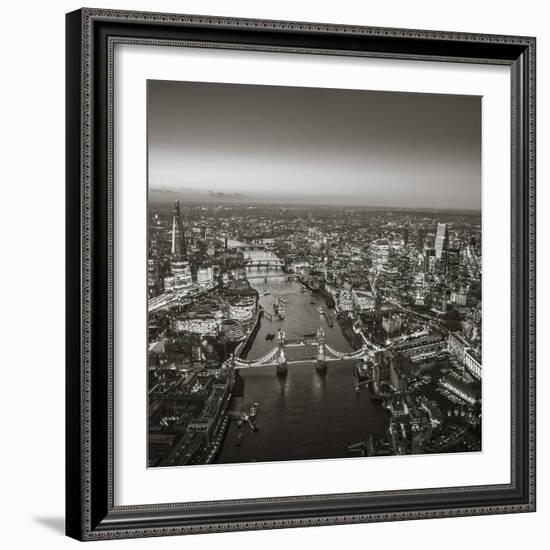 Night Aerial View of the Shard, River Thames, Tower Bridge and City of London, London, England-Jon Arnold-Framed Photographic Print