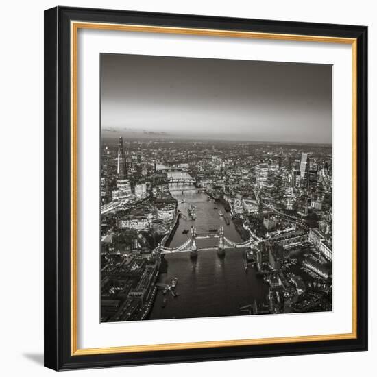 Night Aerial View of the Shard, River Thames, Tower Bridge and City of London, London, England-Jon Arnold-Framed Photographic Print