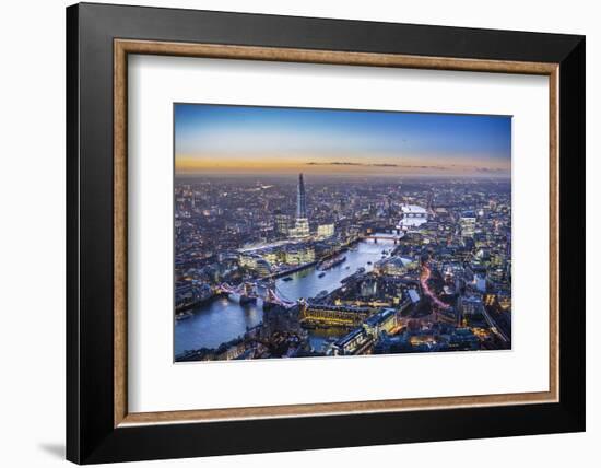 Night Aerial View of the Shard, River Thames, Tower Bridge and City of London, London, England-Jon Arnold-Framed Photographic Print