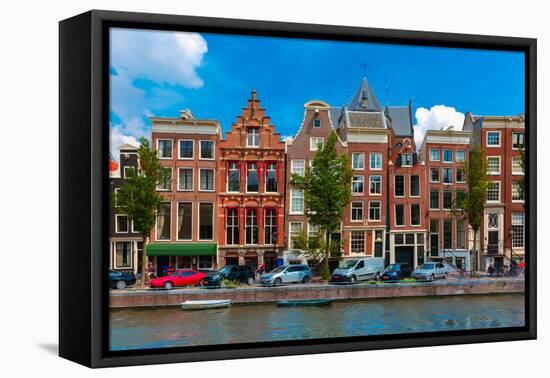 Night Amsterdam Canal with Dutch Houses-kavalenkava volha-Framed Premier Image Canvas