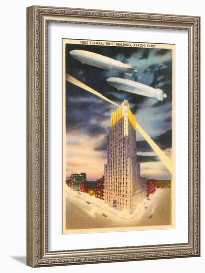 Night, Blimps over Central Trust, Akron, Ohio-null-Framed Art Print