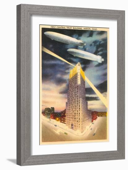 Night, Blimps over Central Trust, Akron, Ohio-null-Framed Art Print