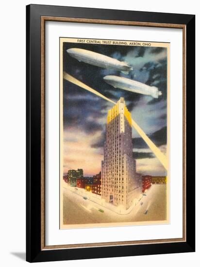 Night, Blimps over Central Trust, Akron, Ohio-null-Framed Art Print